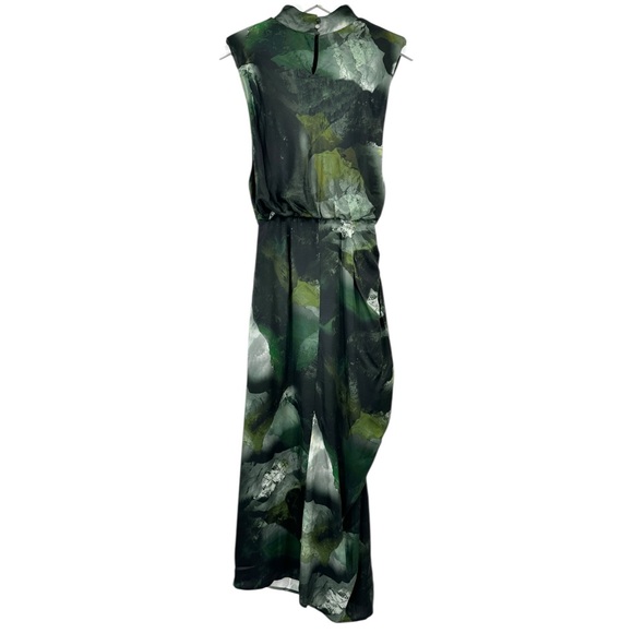 All Saints Isa Appalachian Abstract Green Silk Blend Sheath Midi Dress sz 4 - Picture 7 of 16